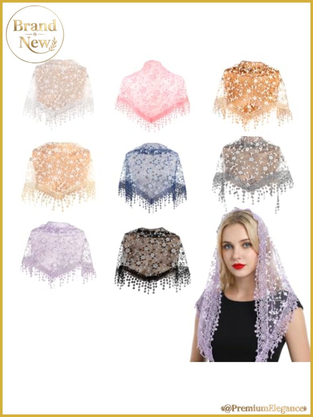 Set of 8 Lace Chapel Veils for Women Floral Triangle Head Covering